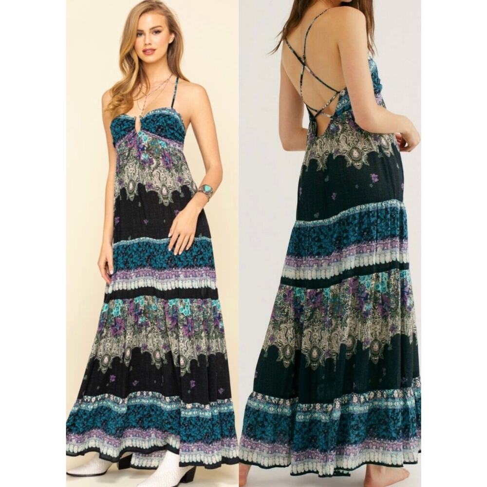 🔥Free People Give a Little Maxi Dress Bohemian Hippie Flowy Paisley Cottagecore